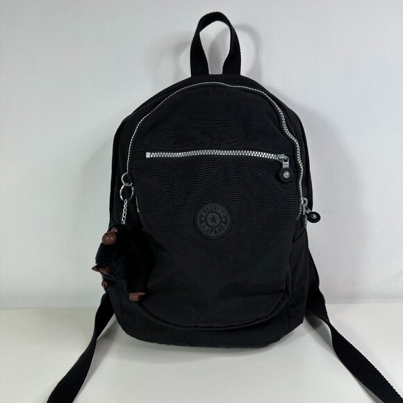Kipling Black Nylon Backpack with Monkey Keychain - Picture 1 of 14